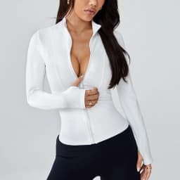 Dámská jarní a letní bunda na jógu se stojáčkem a zipem, zeštíhlující, sluneční, s dlouhým rukávem, luxusní a fitness top - náhled 3