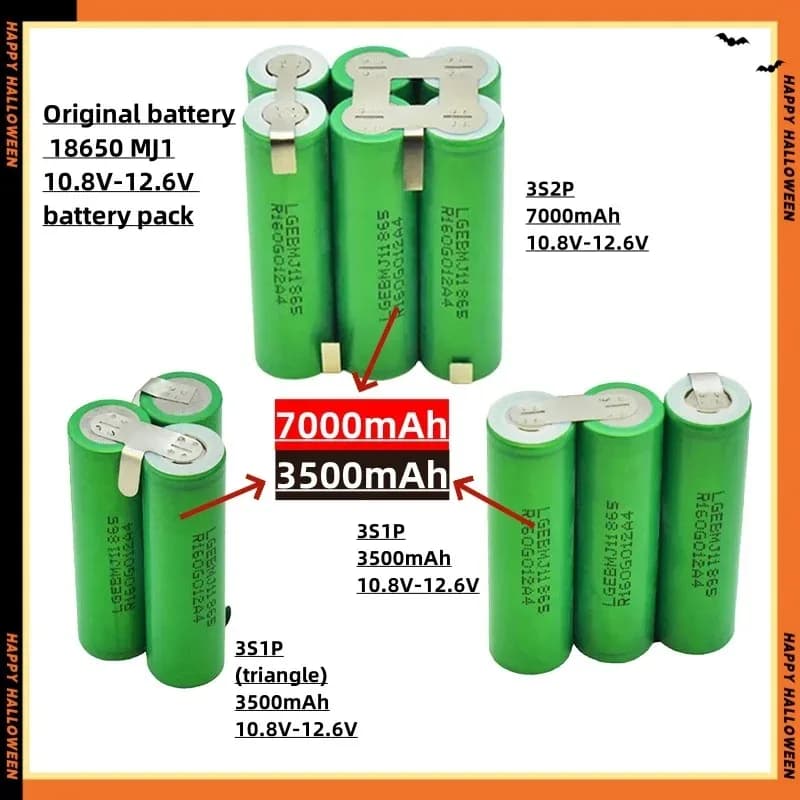 Baterie 18650 MJ1 pro šroubováky - 3500mAh 7000mAh 20A vybíjecí 3S-6S různá napětí pro elektrické nářadí