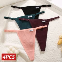 FINETOO 4pcs/set Adjustable Women's Cotton Panties Sexy Low Rise Thongs Solid Color Seamless Female 