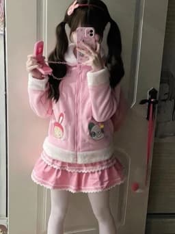 2025 Japonský kawaii kreslený vyšívaný kabát Dámská kožešinová patchworková podzimní roztomilá bunda Y2k estetická dívčí zip - náhled 3