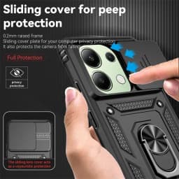 Nárazuvzdorné brnění pro Xiaomi Redmi Note 13 12 Pro 5G 4G 13C POCO C65 X6 M6 Pro X5 M5 Pro posuvný kryt objektivu s ochranným kroužkem a stojanem - náhled 4