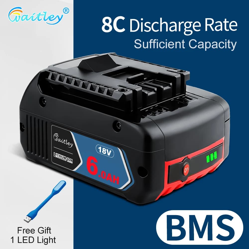 Baterie Waitley 18V pro elektrické nářadí Bosch, dobíjecí profesionální 6Ah Li-ion baterie, náhradní BAT609, elektrické příslušenství