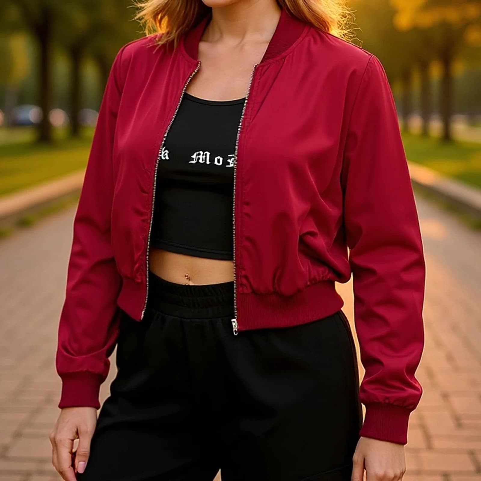 Lamuusaa podzimní bomber bunda dámské oblečení jednobarevný límec s límcem na zip lehký kabát 2000s crop topy y2k svrchní oblečení