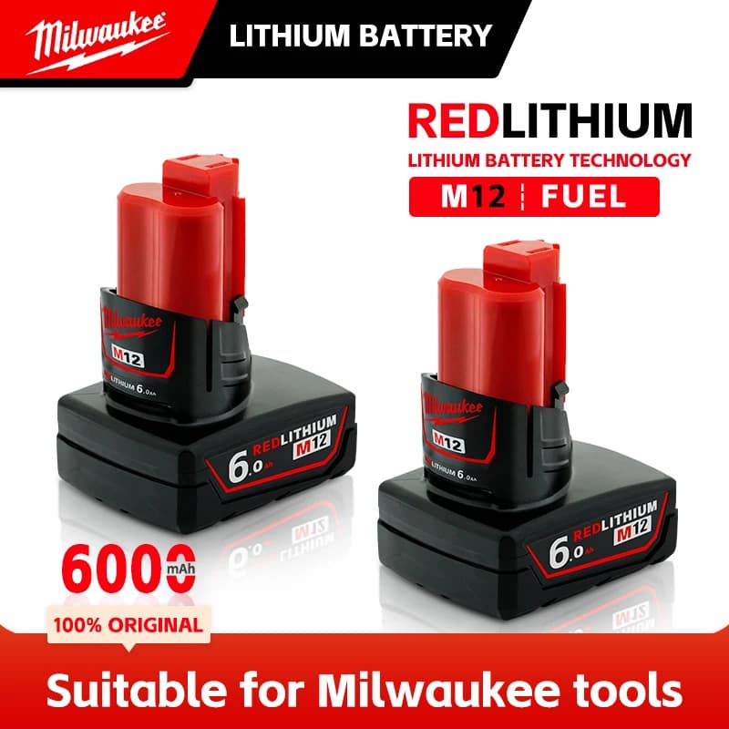 Baterie Milwaukee M18 M12 M12B6 M15B5 6000mAH 5000mAH, dobíjecí baterie pro nářadí, balení v barevné krabici, dlouhá výdrž 12V/18V