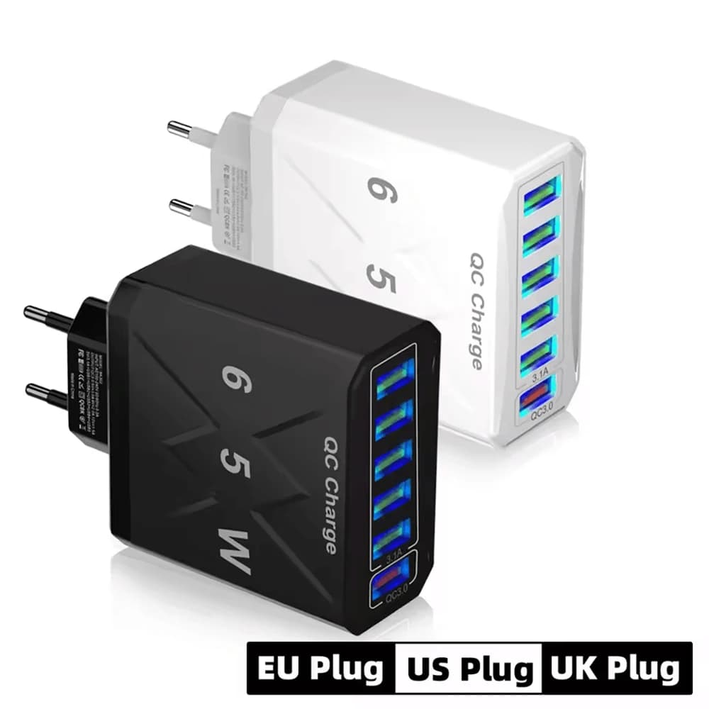 65W 6portová USB nabíječka Rychlonabíjecí adaptér pro telefon pro iPhone Samsung Xiaomi EU/US/UK/KR Rychlonabíječka do zásuvky