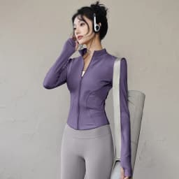 Rychleschnoucí fitness bunda se stojáčkem pro ženy, slim-fit, zip, jóga, dlouhý rukáv, prodyšný běžecký sportovní cyklistický top - náhled 2