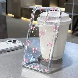 Roztomilý třešňový kryt na telefon s mašlí pro iPhone 16 Pro Pouzdro pro iPhone 15 13 17 11 12 14 Pro Max 16E XR XS 7 8 Plus SE Nárazuvzdorný průhledný kryt - náhled 5