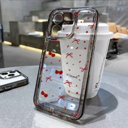 Roztomilý třešňový kryt na telefon s mašlí pro iPhone 16 Pro Pouzdro pro iPhone 15 13 17 11 12 14 Pro Max 16E XR XS 7 8 Plus SE Nárazuvzdorný průhledný kryt - náhled 2