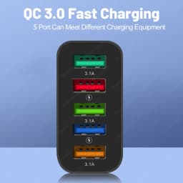 48W USB nabíječka pro telefon s 5 porty, rychlonabíječka Quick Charge 3.0 pro iPhone 14 13, Samsung OnePlus, Xiaomi, EU/US, vícenásobná zástrčka - náhled 2