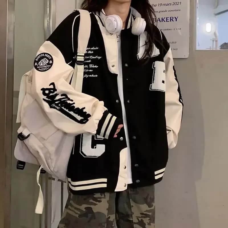Americký styl baseballové bundy pro ženy jaro podzim nová korejská verze výšivka všestranný volný studentský top trendy značka
