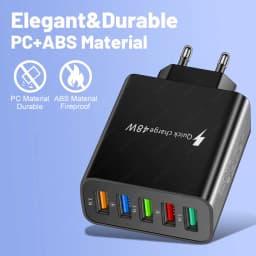 48W USB nabíječka pro telefon s 5 porty, rychlonabíječka Quick Charge 3.0 pro iPhone 14 13, Samsung OnePlus, Xiaomi, EU/US, vícenásobná zástrčka - náhled 4