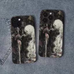 Středověký umělecký obraz s mečem a bílými vlasy, čarodějnice, pouzdro na telefon pro iPhone 16 15 14 13 12 11 Pro XS Max 7 8 Plus MINI Y2K kryt - náhled 3