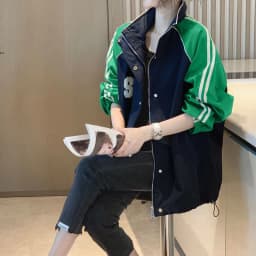 Jarní podzimní nové dámské trendy kontrastní barevné patchworkové nadrozměrné bundy na zip, ležérní streetwear kabáty s dlouhým rukávem Y2K - náhled 3