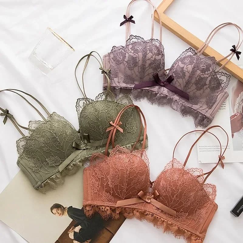 Krajková květinová výšivka Sexy podprsenka Pohodlné nastavitelné dámské spodní prádlo 3/4 košíčku Bezdrátová dívčí podprsenka Bralette