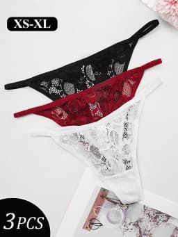 3ks sexy krajkové tanga s nízkým pasem a T-back spodní prádlo pro ženy elegantní krajkové květinové tangá s květinovým vzorem, bikiny, kalhotky, tanga mujer XS-XL - náhled 2