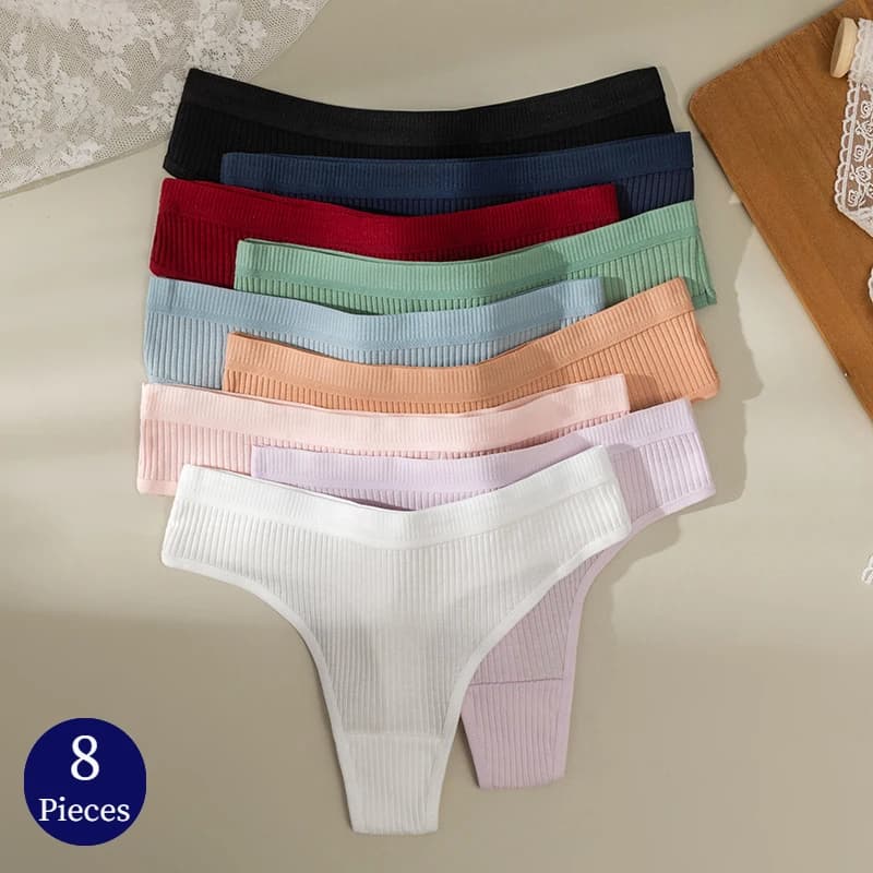 BZEL 8 ks/sada dámských kalhotek, bavlněných tang, dámských jednoduchých, prodyšných, sexy, prádelních, pohodlných, pruhovaných, dámských tang