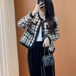 Podzimní zimní kostkovaná krátká dámská bunda, korejská ležérní elegance, styl bohyně, malá vůně, větruodolné svrchní oblečení bez rukávů, volný střih - náhled 3