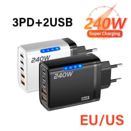 240W Fast Charger 5 in 1 GaN Desktop Charger USB Type C Charger Fast Charging Quick Charge 3.0 Adapt