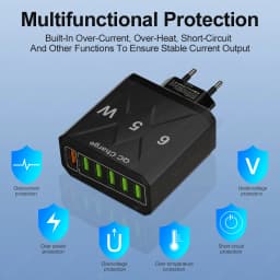 65W 6portová USB nabíječka Rychlonabíjecí adaptér pro telefon pro iPhone Samsung Xiaomi EU/US/UK/KR Rychlonabíječka do zásuvky - náhled 4