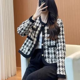 Fall Winter Plaid Short Women's Jacket Korean Casual Elegance Goddess Style Small Fragrance Wind Out