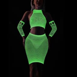Rybářská síť, průhledná dámská sexy dvoudílná sada, fluorescenční body s otevřeným rozkrokem, Dacne Party Club, světelné erotické oblečení - náhled 3