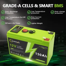 Baterie LiFePO4 12V 150Ah, vestavěný systém BMS, dobíjecí lithiová baterie s výdrží 4000+ cyklů, ideální pro hračky, koloběžky a sonary. - náhled 2