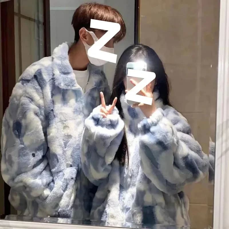 Dámská zimní bunda z jehněčí kožešiny s batikovaným vzorem, zesílený sametový top z jehněčí kožešiny, trendy volný střih, krátké svrchní oblečení pro ženy 2023