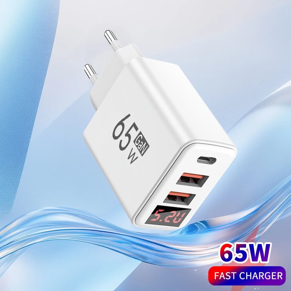 65W digitální displej USB nabíječka GaN PD rychlonabíjecí adaptér pro iPhone 15 Samsung Xiaomi Huawei USB Type-C nástěnná nabíječka