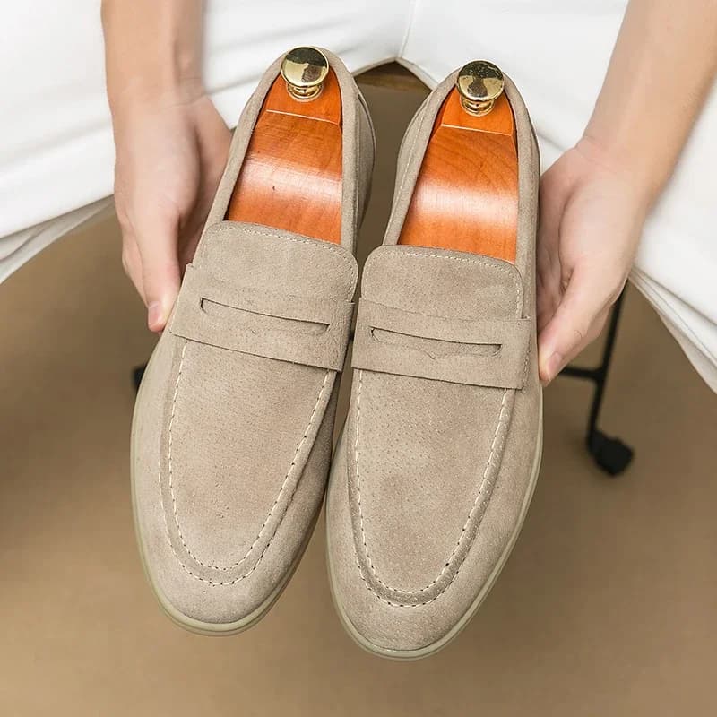 Pánské semišové špičaté polobotky z pravé kůže Penny loafers pro formální i neformální nošení