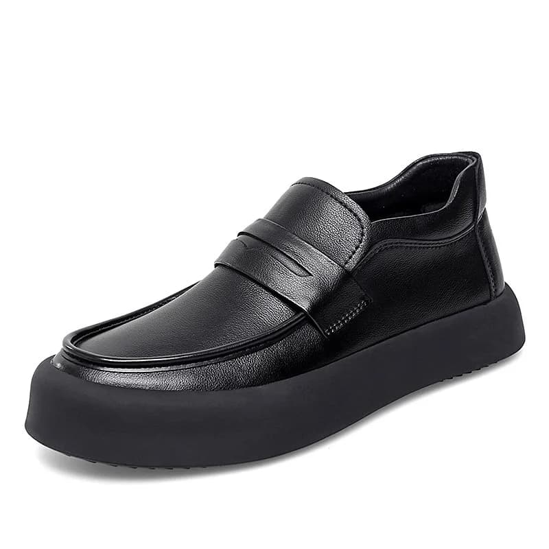 Pánské černé kožené mokasíny s platformou pro casual styl