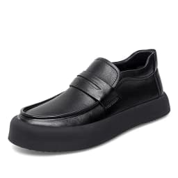 Pánské černé kožené mokasíny s platformou pro casual styl - náhled 2
