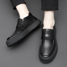 Pánské černé kožené mokasíny s platformou pro casual styl - náhled 3