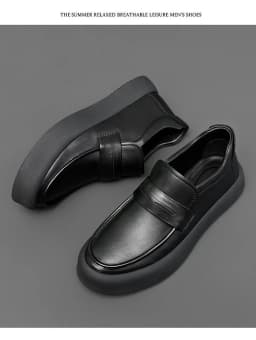 Pánské černé kožené mokasíny s platformou pro casual styl - náhled 4
