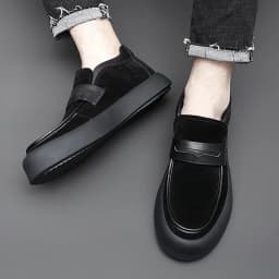 Pánské černé kožené mokasíny s platformou pro casual styl - náhled 5