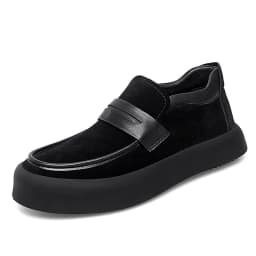 Pánské černé kožené mokasíny s platformou pro casual styl - náhled 7
