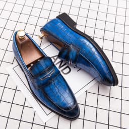 Pánské italské kožené penny loafers modré - formální svatební obuv 38-48 - náhled 2