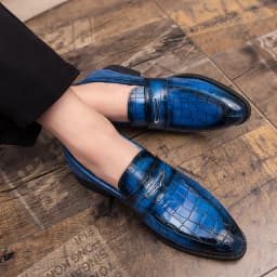 Pánské italské kožené penny loafers modré - formální svatební obuv 38-48 - náhled 6
