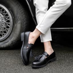 Pánské platformové polobotky s třásněmi černobílé slip-on svatební formální obuv - náhled 7