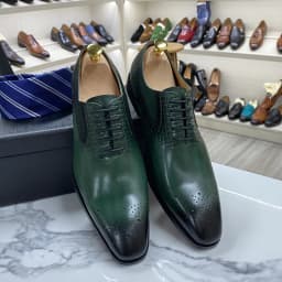 Pánské kožené oxford boty lace-up brogue zelené pro ples svatbu a formální nošení - náhled 4