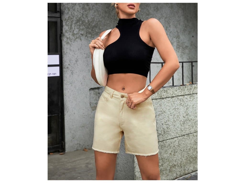 Dámské džínové šortky léto s vysokým pasem béžové