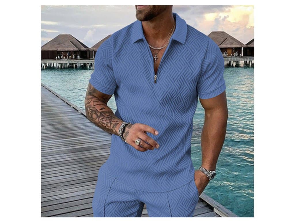 Pánské léto Havajské tričko s límcem modré