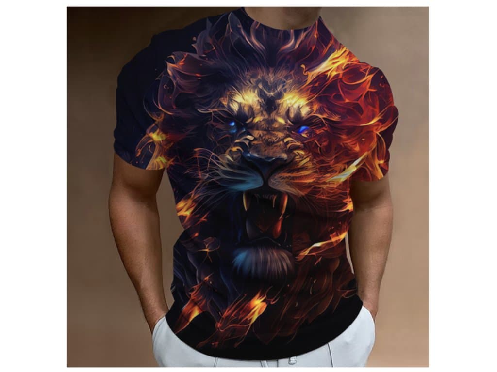 Pánské tričko 3D Beast Lev oheň