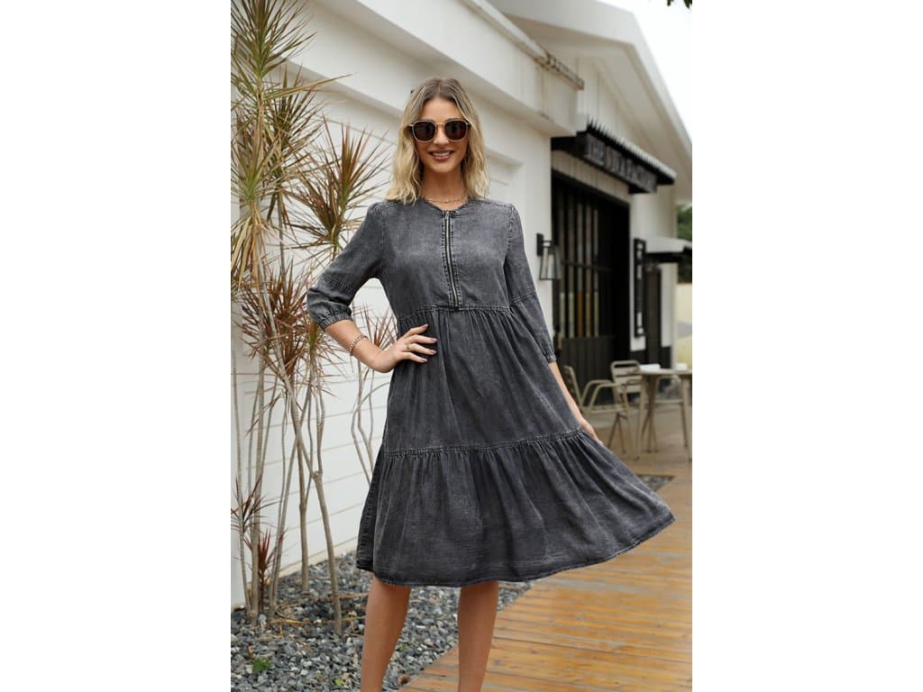 Dámské Jaro Léto džínoviny Vintage šaty černé