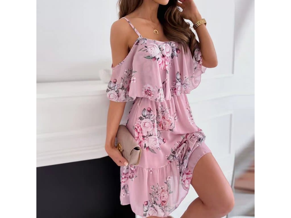 Dámské Šaty s květinovým potiskem Letní růžové