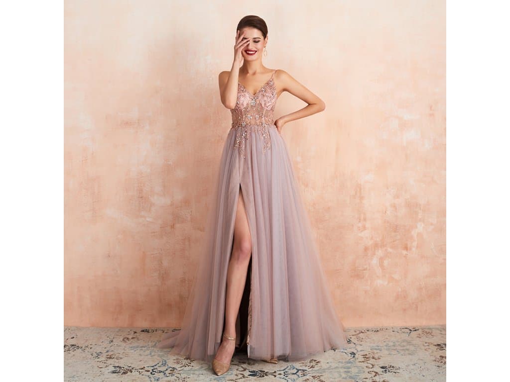 Sexy večerní šaty Korálky Formální plesové šaty růžové