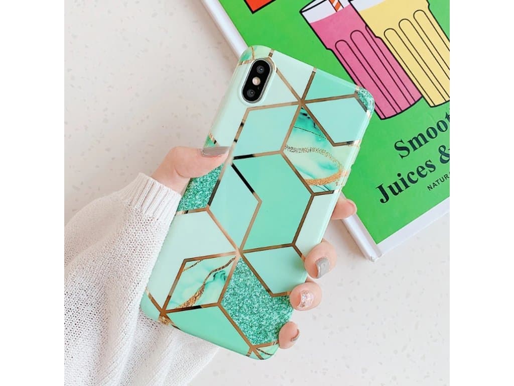 Geometrický Mramorový Kryt zelený pro iPhone 11 Pro Max XR XS Max 6 6S 7 8 Plus X