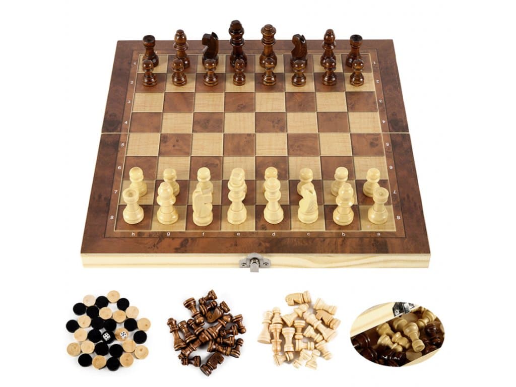Dřevěné šachy 3v1 desková hra
