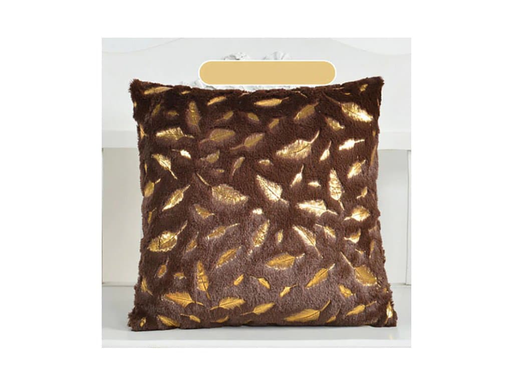 Dekorační povlak na polštář se zlatými listy 45x45 hnědá