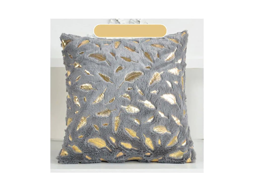 Dekorační povlak na polštář se zlatými listy 45x45 šedá
