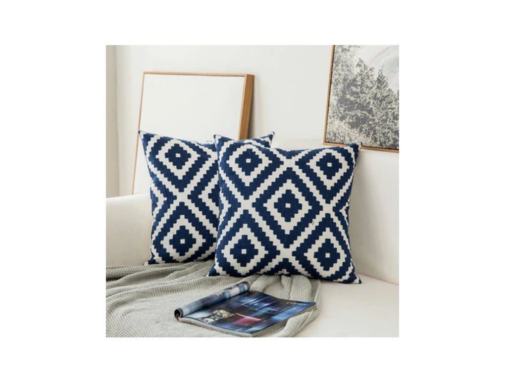 Tmavě modrý bílý povlak na polštář Vyšívaný 45x45 typ 3